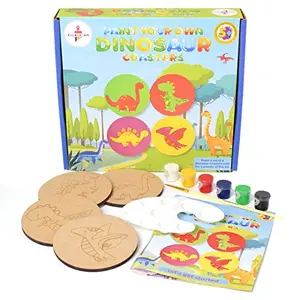 Kalakaram Paint Your Own Dinosaur Coaster DIY Kit for Kids Fun & Educational Paint Activity for Kids Hobby and Craft Kit for Age 5 Years and Above DIY Kits for Kids Pre-School Painting Kit