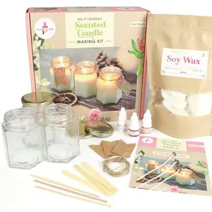 Kalakaram Scented Jar Candle Making Kit with Complete Supplies: Soy Wax Rich scents Jute Embellishments Candlewicks Glass Jars Clear