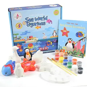 Kalakaram Paint Your Own 5 Figurines Painting Craft Kit for Kids Pack of 5 Sea Animals with Acrylic Paints