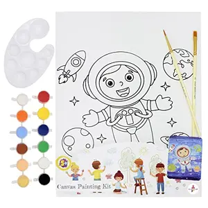 Kalakaram Canvas Painting Kit with Printed Canvas Board Paints and Brushes (Space Boy)