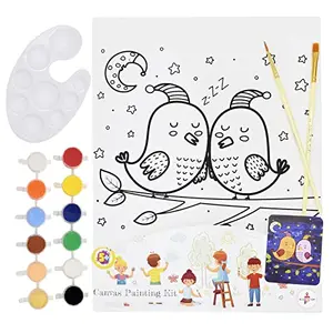 Kalakaram Canvas Painting Kit with Printed Canvas Board Paints and Brushes (Love Birds)