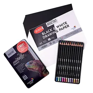 BRUSTRO Artist Metallic Colour Pencil Set of 12 (Free Black & White drawing paper 200 gsm 24 sheets A5 worth Rs 200)