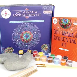 Kalakaram Paint Your Own Dot Mandala Art Rocks Dot Mandala Stone Art Utility Box Painting Kit DIY Painting Craft Kit for Kids and Adults Gifts for Girls 3 Large Rocks All Tools and Paints Multicolor