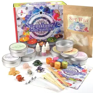 Kalakaram Pure and Natural Candle Making Kit  Make Colourful Aroma Candle Jars with The Contents of This kit (Soy Wax Gem Stone Candles (6 Candles))