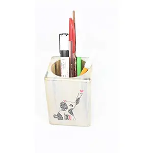 IVEI Wooden Rectangular Pen Stand - Elephant Doodle Pen/Pencil Holder - Minimalistic Office Desk Organizer - Wooden Stationery Holder for Office and Study Table - Unique Budget Gifts