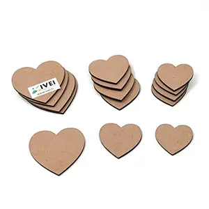 IVEI MDF Heart Cutouts/Embellishment - DIY Craft Materials - Heart-shaped MDF Blank Cutouts for Painting Wooden Sheet Craft Board for Resin & Fluid Art Decoupage Mandala Art Pyrography - Set of 15