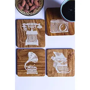 IVEI Mandala Project Reversible Teak Wood Coasters - Two Sided Coasters - Wooden - Retro Designs Set of 4