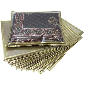 KANUSHI Industries Set of 10 Pc Transparent Saree Covers/Saree Bags/Storage Bags/Clothes Covers with Stainless Steel Zip Lock Combo (Suitable for Single Saree Pack) (Golden)