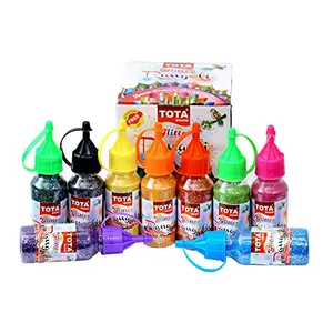 TOTA Rangoli Colour Powder Bottles for Floor Home Decor Diwali decoration Pooja Art and Craft . Set of 8 Different Glitter Rangoli Colors in Squeeze Bottle with 1 Free Special Black Colour