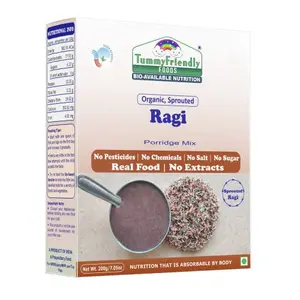 TummyFriendly Foods Certified Organic Sprouted Ragi Porridge Mix , Made of Organic Sprouted Ragi for Baby, Rich in Calcium, Iron, Fibre & Micro-Nutrients ,200g Each, 2 Packs Cereal (400 g, Pack of 2, 6+ Months)