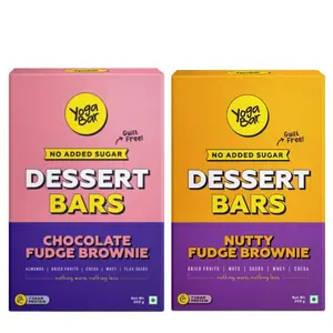 Yogabar Dessert Protein Bar - Healthy Chocolate Bar With 7g Protein & 5g Fiber - Chocolate Fudge Brownie Protein Snacks (5 Bars) + Nutty Fudge Brownie Guilt-Free Bar (5 Bars)