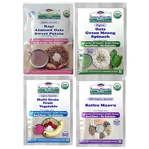 TummyFriendly Foods Certified Stage3 Porridge Mixes Trial Packs - Ragi, MultiGrain, Oats, Sathu Maavu | Organic Baby Food for 8 Months Old Baby |4 Packs, 50g Each Cereal (200 g, Pack of 4)