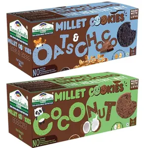 Tummy Friendly Foods Millet Cookies - Coconut , OatsChoco  - Pack of 2 - 75g each. Healthy Ragi Biscuits, snacks for Baby, Kids & Adults
