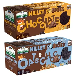 Tummy Friendly Foods Millet Cookies - Chocolate, Oats-Chocolate - Pack of 2 - 75g each. Healthy Ragi Biscuits, snacks for Baby, Kids & Adults