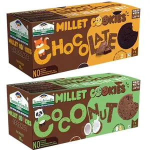 Tummy Friendly Foods Millet Cookies - Chocolate, Coconut - Pack of 2 - 75g each. Healthy Ragi Biscuits, snacks for Baby, Kids & Adults