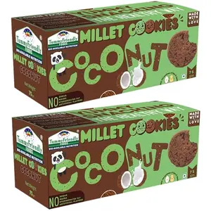 Tummy Friendly Foods Millet Cookies - Coconut - Pack of 2 - 75g each. Healthy Ragi Biscuits, snacks for Baby, Kids & Adults
