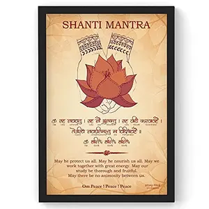 Sanjeev Newar® Shanti Mantra Wall Art Vedic Prayer Sanskrit Art Inspiring Sanskrit Quote (Artwork Size: 12 x 18 inches Frame Size: 13 x 19 inches Frame Color: Black)
