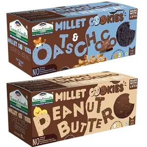 Tummy Friendly Foods Millet Cookies - OatsChoco, Peanut Butter  - Pack of 2 - 75g each. Healthy Ragi Biscuits, snacks for Baby, Kids & Adults