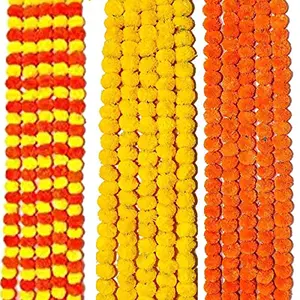 Nipsa Home Artificial Marigold Genda Flowers Toran | Door Hanging Marigold Mala | Artificial Flower Garlands For Decoration (4.5 Ft Each Pack Of 15 5 Yellow 5 Orange 5 Mix)Plastic