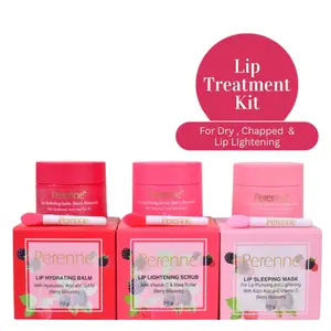 Perenne Lip Hydrating balm, Lip Lightening Scrub & Lip Sleeping Mask (Berry Blossom, 10gm x 3)