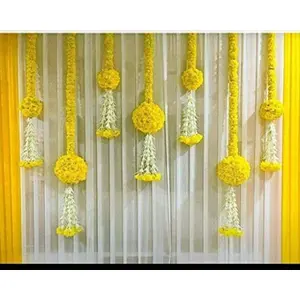 Marigold Wall Decoration hangings Garlands for Backstage Decoration Weddings Decor Ganpati/Pooja/Temple Decoration (Yellow - Pack of 6)