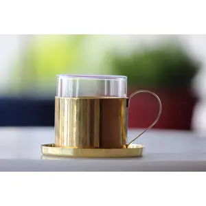 Indian Bartan  Bororsil fitted Brass Cup Saucer set of 4