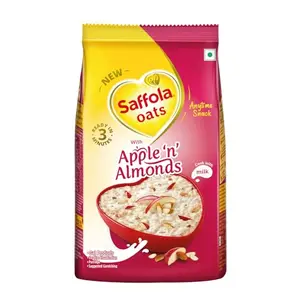 Saffola Oats with Apple 'n' Almonds Fruit Flavoured Oats with High Fibre Yummy Anytime Snack 400g