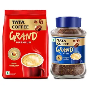 Tata Coffee Grand Premium Instant Coffee| 100g Pouch & Tata Coffee Grand Classic Instant Coffee| With Flavour Locked Decoction Crystals | 95g Jar