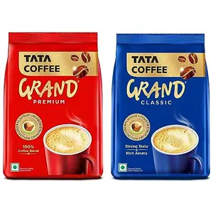 Tata Coffee Grand Premium Instant Coffee| 100g Pouch & Tata Coffee Grand Classic Instant Coffee| With Flavour Locked Decoction Crystals | 100g Pouch
