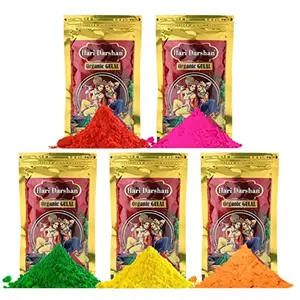 Hari Darshan Organic Gulal Combo Pack of 5, 100gm Each - Red | Green | Saffron Yellow | Pink | Eco Friendly Holi Colours