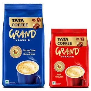 Tata Coffee Grand Classic Instant Coffee| With Flavour Locked Decoction Crystals | 200g Pouch & Tata Coffee Grand Premium Instant Coffee| 100g Pouch
