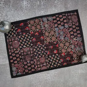 Indian Tijori Black & Brown Cotton Patchwork Table Mat 