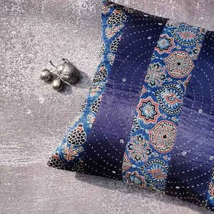 Indian Tijori Patchwork Blue Ajrakh Set of 2 Cushion Covers