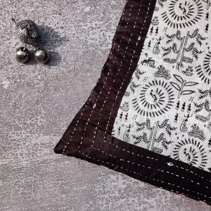 Indian Tijori Patchwork Black Ajrakh Set of 2 Cushion Covers