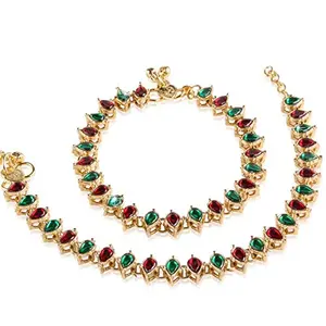 I Jewels 18k Gold Plated Indian Wedding Bollywood Style Stone Anklet/Payal Barefoot Jewelry for Women (A024-27-29)