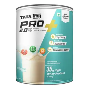 Tata 1mg Pro+ 2.0 High ProteinHigh Calorie Whey Powder with MCT & Amino Acids for Energy Muscle & Bone StrengthNo Added SugarVanilla Flavour400gm