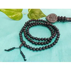 KC PRODUCTS® Original Pure Black Ebony Wood Karungali Kattai mala for Meditation Pooja Chanting Wearing Prayer Beads [ Black Wood MALA 6 MM 108+1 Beads ]