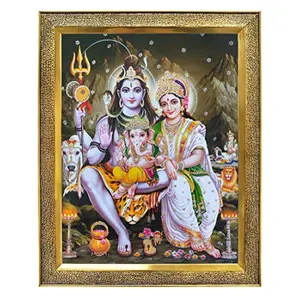 Shiva Parvati with Ganesh and kartikeya ji/Shiv parivar photo frame with Unbreakable Glass for wall hanging/gift/temple/puja room/home decor and Worship