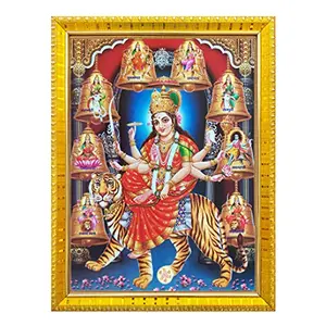 durga maa/ambe/sherawali/nav durga / 9 Form on tiger/mata vaishno devi photo frame with Laminated Poster for puja room temple Worship/wall hanging/gift/home decor (30 x 23 cm)