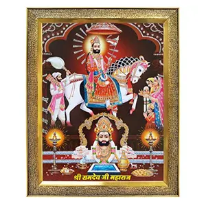 Baba Ramdev Pir Maharaj Samadhi In Hourse Photo Frame For Wall Hanging/Gift/Temple/Puja Room/Home Decor/Golden Brown Synthetic Frame with Unbreakable Acrylic Glass for Worship……