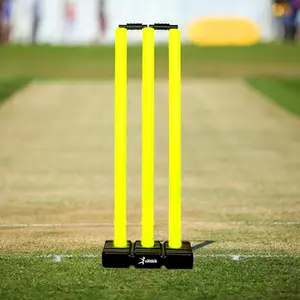 Vifitkit Cricket Stumps with Stand Cricket Kit Plastic Wickets for Cricket Standard Wickets for Cricket Ground Match Tournament Stump with Stand & Bails (Black and Flourescent Green)