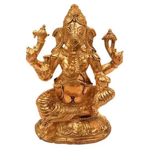 Bhunes Bronze Ganesha Idol, Panchadhatu Ganesh Murti, Ganapathi Statue, Panchaloha Ganapati Silai,Gold, 3.5 Inch, 1 Piece