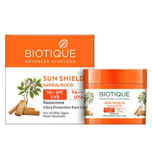 Biotique Advanced Ayurveda Sun Shield sandalwood 50+SPF UVB Sunscreen -50 ml