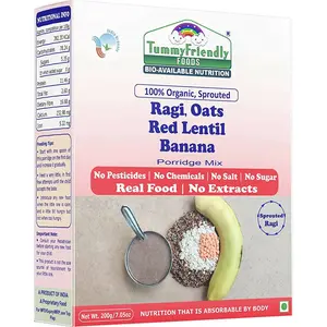TummyFriendly Foods Organic Sprouted Ragi, Oats, Red Lentil, Banana Porridge Mix -200 gm - Pack of 2