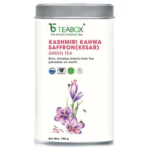 Teabox Kashmiri Kahwa Saffron (Kesar) Green Tea Loose Leaves -100 gm