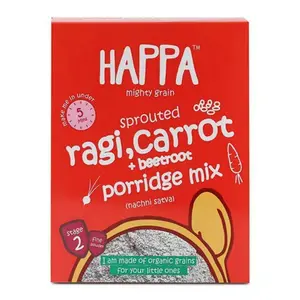 Happa Organic Baby Food Sprouted Ragi, Carrot and Beetroot Porridge Mix-Stage 2 -200 gm