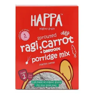 Happa Organic Baby Food Sprouted Ragi, Carrot & Beetroot Porridge Mix-Stage 2 -200 gm