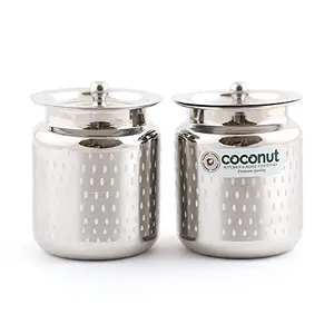 Coconut Stainless Steel Shower Ghee Pot / Oil Pot / Pickle Pot - 2 Pc (400 ML Each) - Size 3
