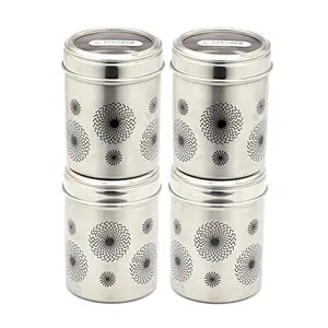 coconut Stainless Steel Container/Storage/Deep Dabba/See Thru Glass Lid - Set of 4 (750ML Each) - Diamater - 10 cm Each