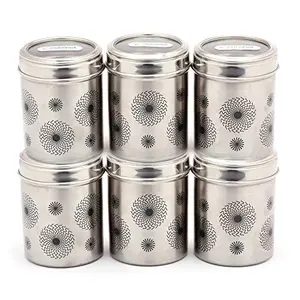 Coconut Stainless Steel Container/Storage/Deep Dabba/See Thru Glass Lid - Set of 6 (750ML Each) - Diamater - 10 cm Each